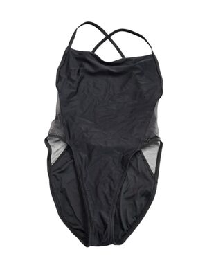Selfish Swimwear  Black One-Piece Swimsuit Cross Back Straps mesh side accent